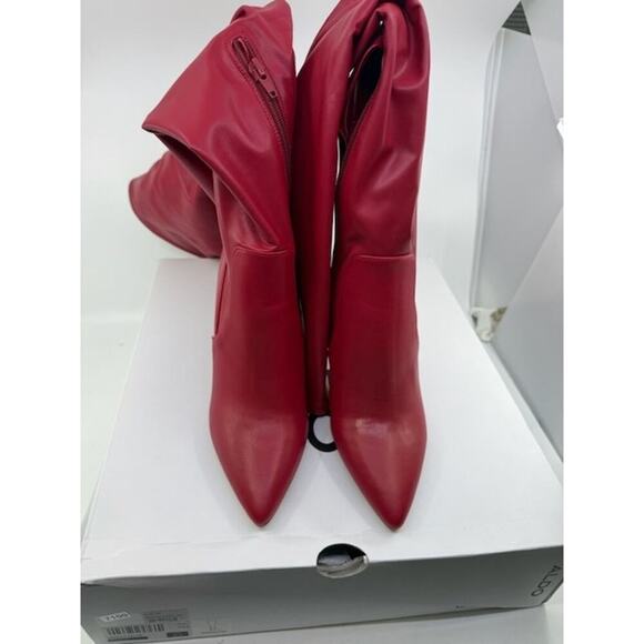 Aldo Mereallyra Thigh-High Boots Leather Stiletto Heel Slip-On Red Womens Sz 8.5 - Picture 3 of 7